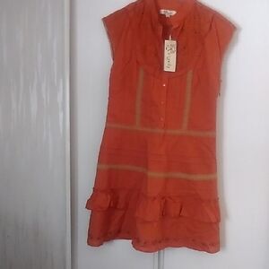 Orange Ruffle Hem Button-Front Dress